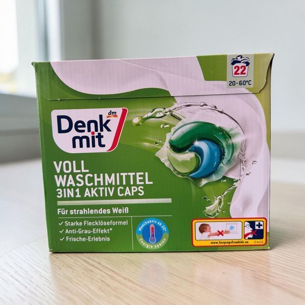 Капсули для прання Denkmit Vollwaschmittel 3in1 Aktiv Caps 22 шт для білої та світлої білизни 003165 фото